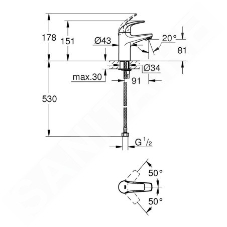 Grohe BauCurve - Mitigeur de lavabo, chrome 32848000