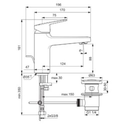 Ideal Standard CeraPlan - Mitigeur de lavabo avec vidage, noir BD227XG
