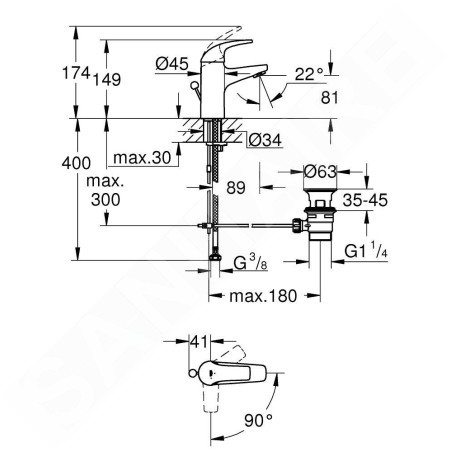 Grohe Start Curve - Mitigeur de lavabo avec vidage, chrome 23765000