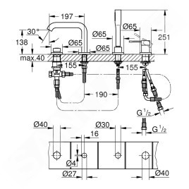 Grohe Essence - Mitigeur pour montage sur bord de baignoire, installation 4 trous, graphite foncé 19578A01