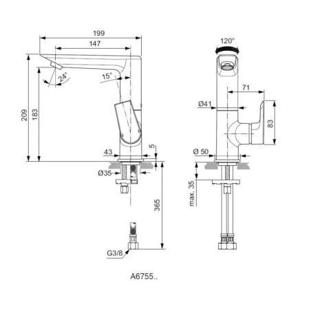 Ideal Standard Tesi - Mitigeur de lavabo avec bec pivotant, chrome A6755AA