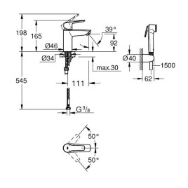 Grohe QuickFix Start - Mitigeur de lavabo avec douchette de bidet, chrome 23123003