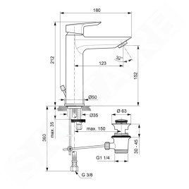 Ideal Standard Tesi - Mitigeur de lavabo Grande avec vidage, BlueStart, chrome A6564AA