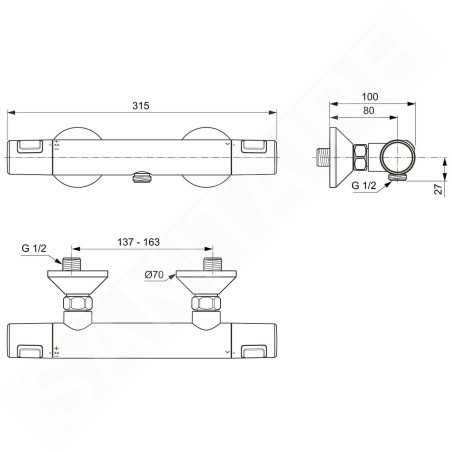 Ideal Standard CeraTherm - Mitigeur thermostatique de douche T25, chrome A7201AA