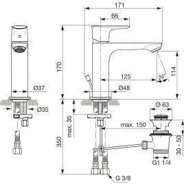 Ideal Standard Connect Air - Mitigeur de lavabo Grande Slim avec vidage, chrome A7012AA