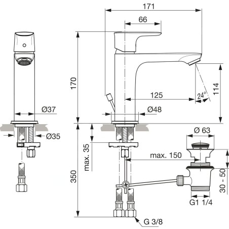 Ideal Standard Connect Air - Mitigeur de lavabo Grande Slim avec vidage, chrome A7012AA