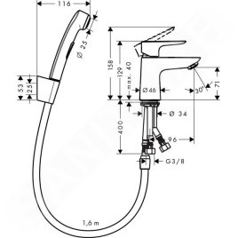 Hansgrohe Talis E - Mitigeur pour lavabo avec douchette Bidette, chrome 71729000
