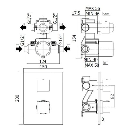 Paffoni Level - Mitigeur de douche thermostatique encastré pour 2 sorties, avec corps, chrome LEQ518CR