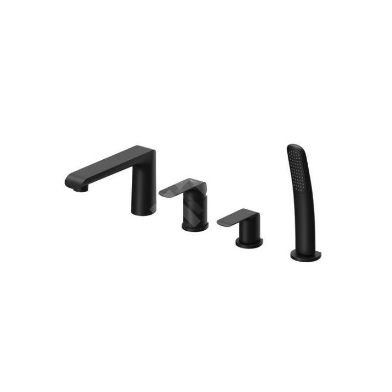 Ravak Flat - Mitigeur pour montage sur bord de baignoire, installation 4 trous, noir mat X070176
