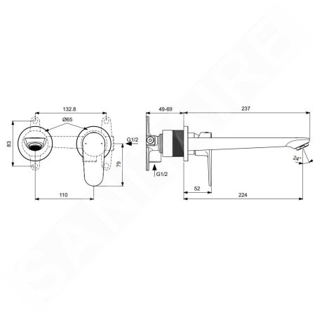 Ideal Standard Cerafine O - Mitigeur de lavabo encastré, installation 2 trous, chrome BD133AA
