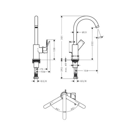 Hansgrohe Rebris E - Mitigeur de lavabo avec vidage et bec orientable, chrome 72576000