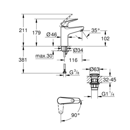 Grohe Swift - Mitigeur de lavabo avec bonde Push-Open, ouverture sur froid, chrome 24329001