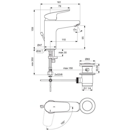 Ideal Standard CeraFlex - Mitigeur de lavabo Grande avec vidage, BlueStart, chrome B1715AA