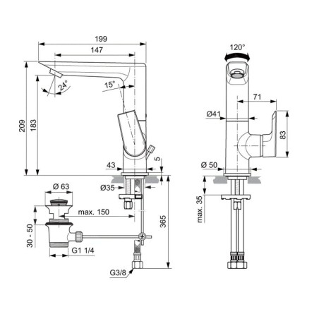 Ideal Standard Tesi - Mitigeur de lavabo avec vidage et bec orientable, chrome A6754AA