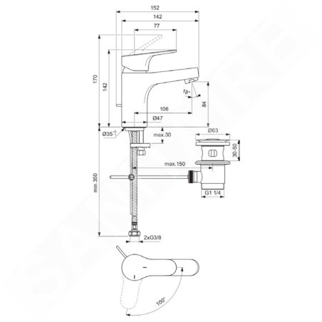 Ideal Standard Cerabase - Mitigeur de lavabo avec vidage, BlueStart, chrome BC832AA