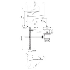 Ideal Standard Cerabase - Mitigeur de lavabo avec vidage, BlueStart, chrome BD395AA