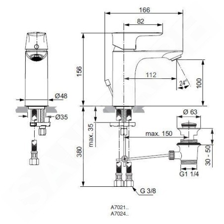 Ideal Standard Connect Air - Mitigeur de lavabo avec vidage, chrome A7021AA