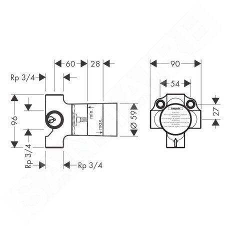 Hansgrohe Trio/Quattro - Corps d’encastrement pour inverseur 4 voies à encastrer 15930180