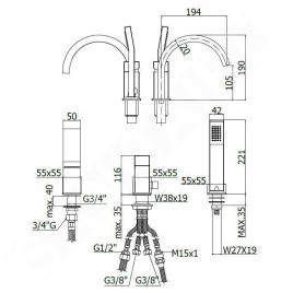 Paffoni Level - Mitigeur de baignoire, installation 3 trous, chrome LEC040CR