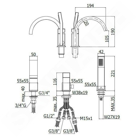 Paffoni Level - Mitigeur de baignoire, installation 3 trous, chrome LEC040CR