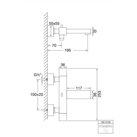 Steinberg 160 - Mitigeur thermostatique de baignoire, chrome 160 3100