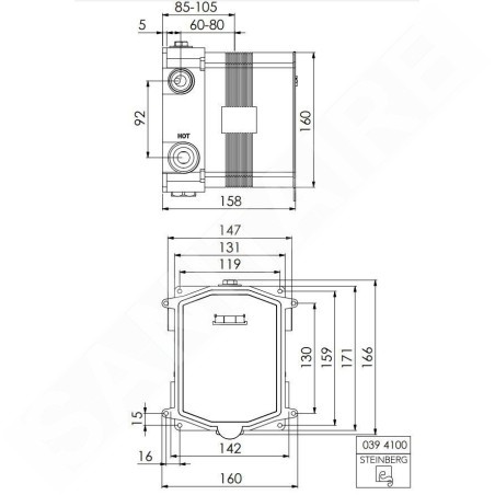 Steinberg Corps d’encastrement - Corps d’encastrement pour mitigeurs thermostatiques encastrés avec Pushtronic 039 4100
