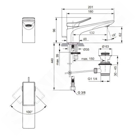 Ideal Standard Conca Tap - Mitigeur d'évier avec vidage, chrome BC753AA