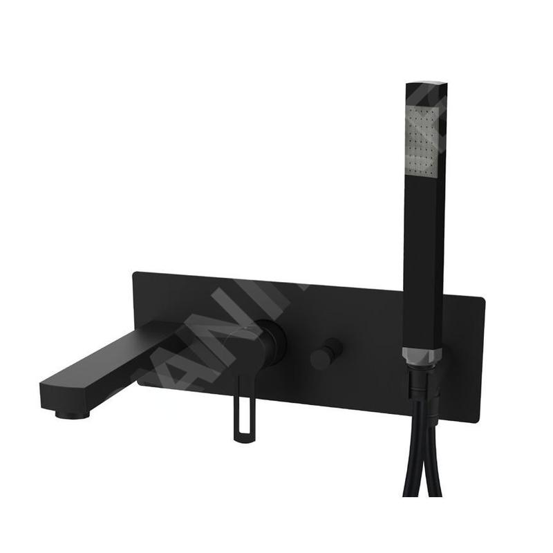 Paffoni Ringo - Robinetterie de baignoire encastrée avec corps d’encastrement et accessoires, noir mat RIN001NO