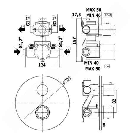 Paffoni Light - Mitigeur thermostatique de douche, encastré, avec corps d’encastrement, 2 sortie, noir mat LIQ018NO