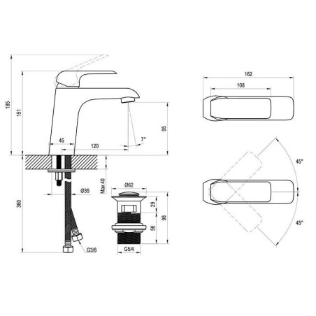 Ravak Flat - Mitigeur de lavabo avec bonde Click-Clack, noir mat X070172