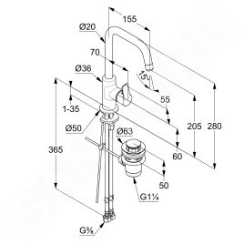 Kludi Pure&Easy - Robinet de lavabo avec vidage et bec orientable, chrome 370230565