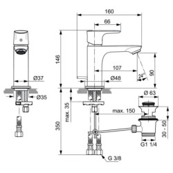 Ideal Standard Connect Air - Mitigeur de lavabo Slim avec vidage, chrome A7007AA