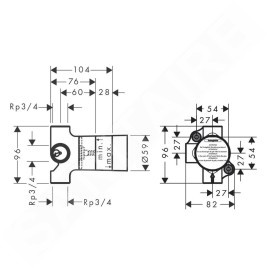 Hansgrohe Trio/Quattro - Corps d’encastrement pour vanne d’arrêt / inverseur encastré 15981180