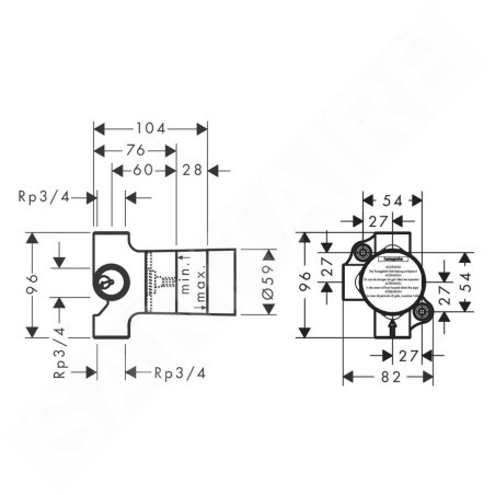 Hansgrohe Trio/Quattro - Corps d’encastrement pour vanne d’arrêt / inverseur encastré 15981180
