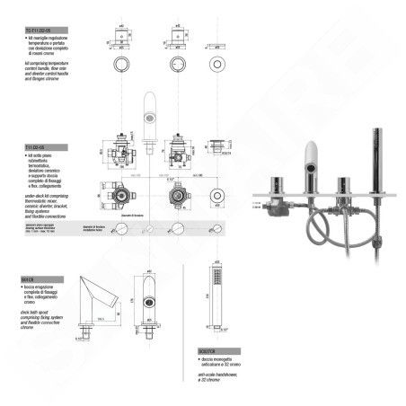 Sapho Robinetterie - Mitigeur thermostatique pour montage sur bord de baignoire, installation 4 trous, chrome TH101