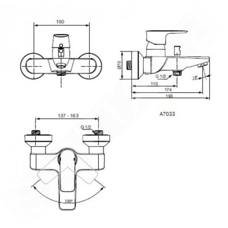 Ideal Standard Connect Air - Mitigeur de baignoire, chrome A7033AA