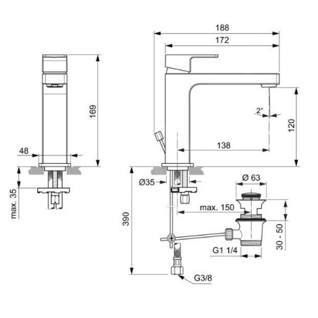 Ideal Standard Edge - Mitigeur de lavabo Grande Slim avec bonde, chrome A7106AA
