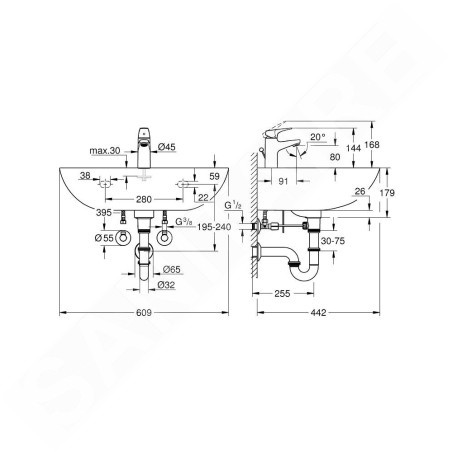Grohe Bau Ceramic - Set de lavabo et mitigeur de lavabo avec bonde, blanc alpin/chrome 39472000