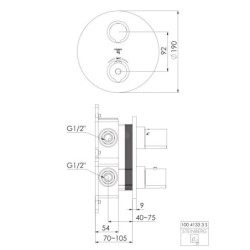 Steinberg 100 - Mitigeur thermostatique encastré pour 2 appareils, nickel brossé 100 4133 3 BN