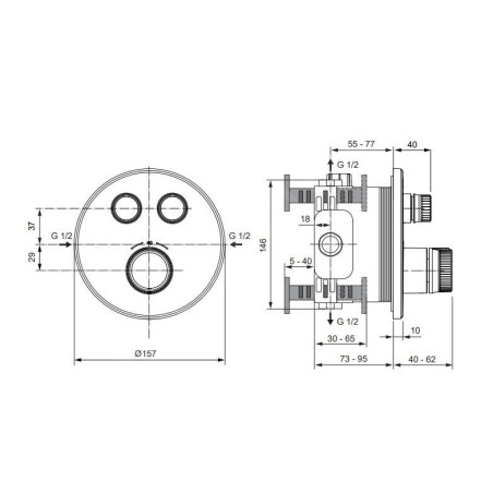 Ideal Standard CeraTherm Navigo - Mitigeur de douche thermostatique encastré pour 2 sorties, chrome A7296AA