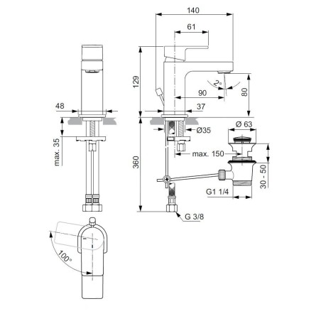 Ideal Standard Edge - Mitigeur de lavabo Slim Piccolo avec vidage, BlueStart, chrome A7267AA