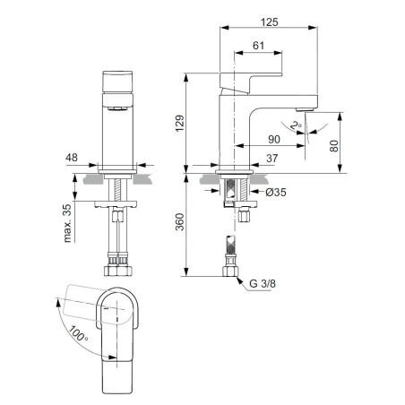 Ideal Standard Edge - Mitigeur de lavabo Slim Piccolo, Bluestart, chrome A7268AA