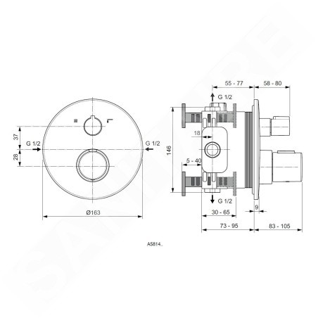 Ideal Standard CeraTherm - Mitigeur de bain thermostatique encastré, noir A5814XG