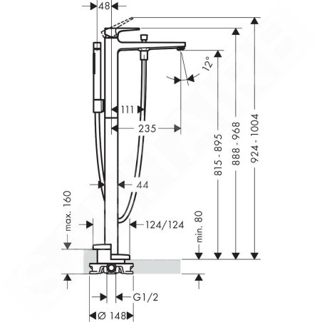 Hansgrohe Metropol - Mitigeur de baignoire à monter au sol, noir chromé brossé 32532340