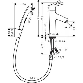 Hansgrohe Talis S - Mitigeur pour lavabo avec douchette Bidette, chrome 72290000