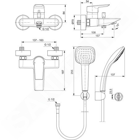 Ideal Standard Tesi - Mitigeur de baignoire avec accessoires, chrome A6584AA