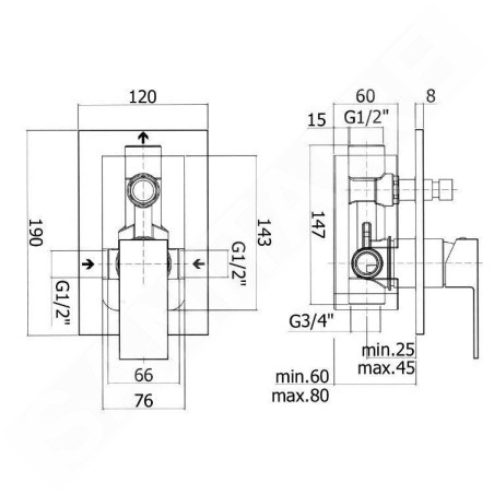 Paffoni Elle - Mitigeur de douche encastré avec inverseur et corps d’encastrement, chrome EL015CR