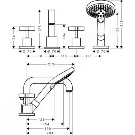 Axor Citterio - Mitigeur de baignoire, 4 trous, chrome 39445000