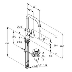 Kludi Objekta - Mitigeur de lavabo avec bec pivotant, chrome 320230575