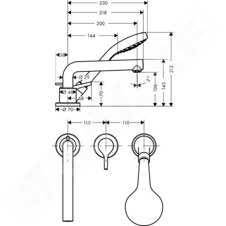 Hansgrohe Talis S - Mitigeur de baignoire à 3 trous, chrome 72416000